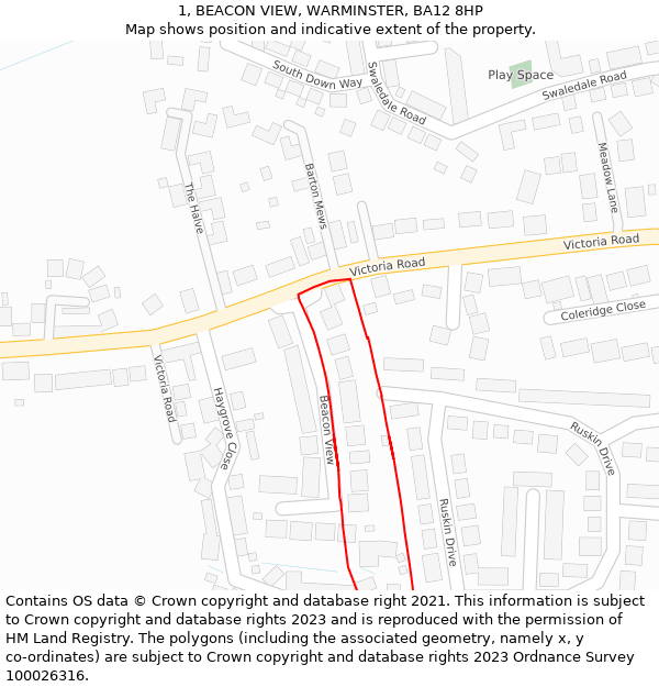 1, BEACON VIEW, WARMINSTER, BA12 8HP: Location map and indicative extent of plot