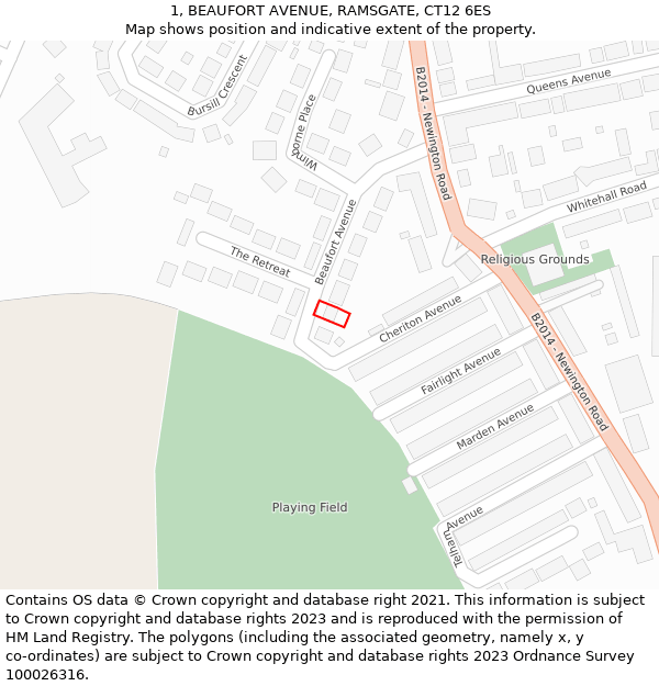 1, BEAUFORT AVENUE, RAMSGATE, CT12 6ES: Location map and indicative extent of plot