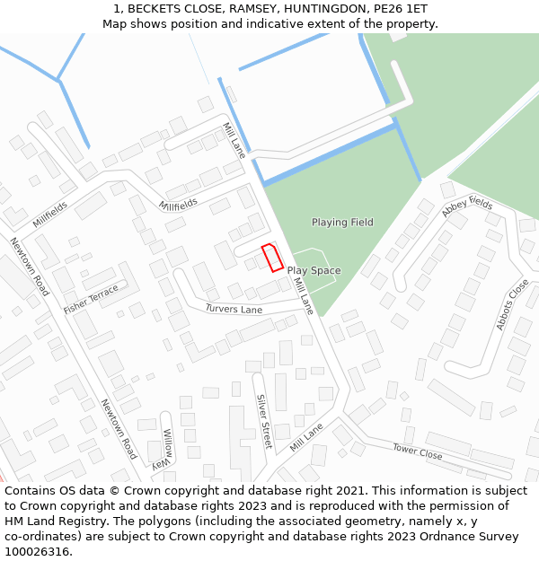 1, BECKETS CLOSE, RAMSEY, HUNTINGDON, PE26 1ET: Location map and indicative extent of plot