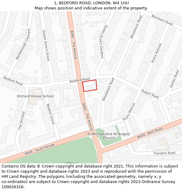 1, BEDFORD ROAD, LONDON, W4 1HU: Location map and indicative extent of plot