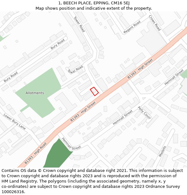 1, BEECH PLACE, EPPING, CM16 5EJ: Location map and indicative extent of plot