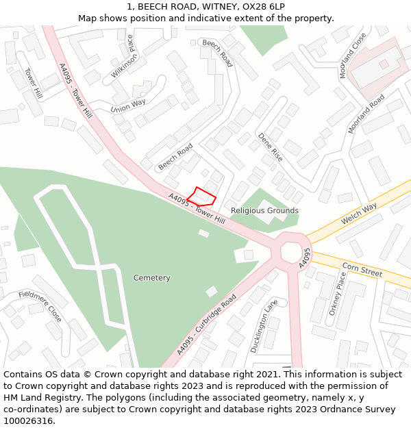 1, BEECH ROAD, WITNEY, OX28 6LP: Location map and indicative extent of plot