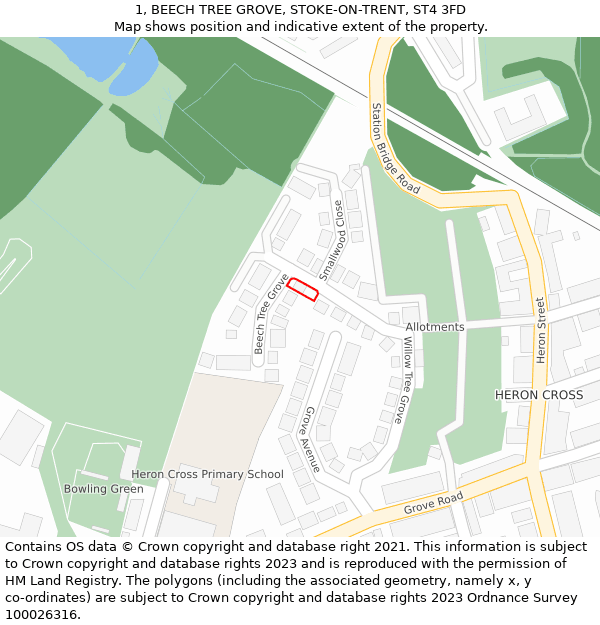 1, BEECH TREE GROVE, STOKE-ON-TRENT, ST4 3FD: Location map and indicative extent of plot