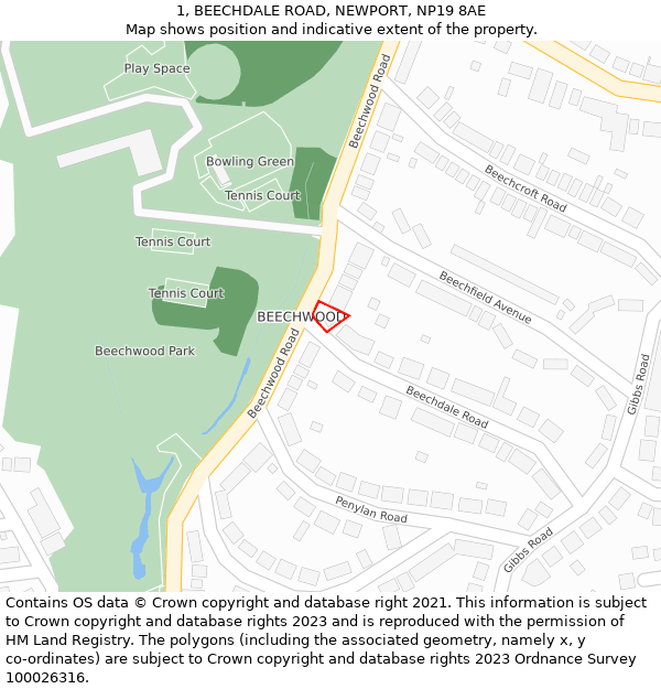 1, BEECHDALE ROAD, NEWPORT, NP19 8AE: Location map and indicative extent of plot