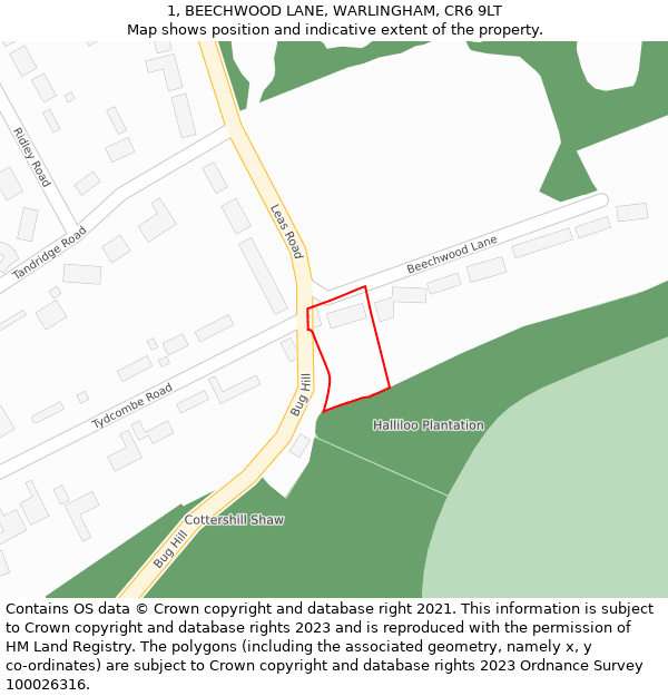 1, BEECHWOOD LANE, WARLINGHAM, CR6 9LT: Location map and indicative extent of plot