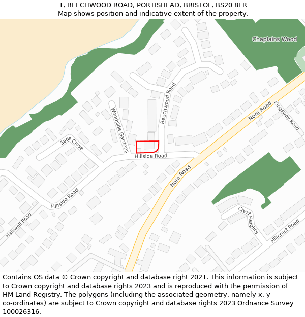 1, BEECHWOOD ROAD, PORTISHEAD, BRISTOL, BS20 8ER: Location map and indicative extent of plot
