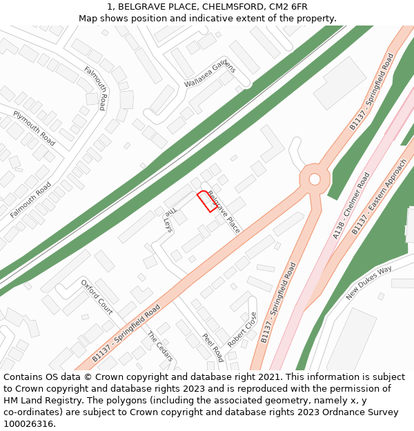 1, BELGRAVE PLACE, CHELMSFORD, CM2 6FR: Location map and indicative extent of plot