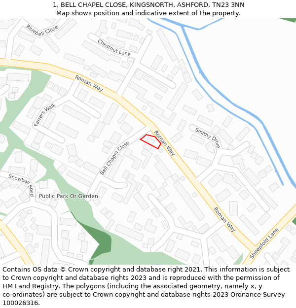 1, BELL CHAPEL CLOSE, KINGSNORTH, ASHFORD, TN23 3NN: Location map and indicative extent of plot