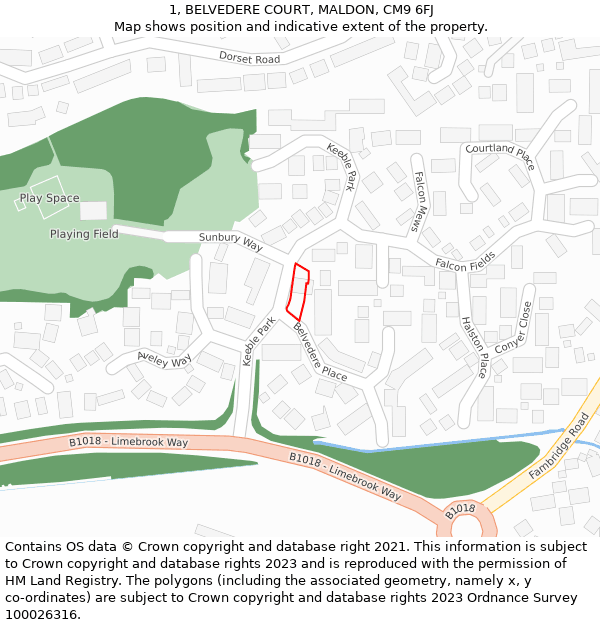 1, BELVEDERE COURT, MALDON, CM9 6FJ: Location map and indicative extent of plot