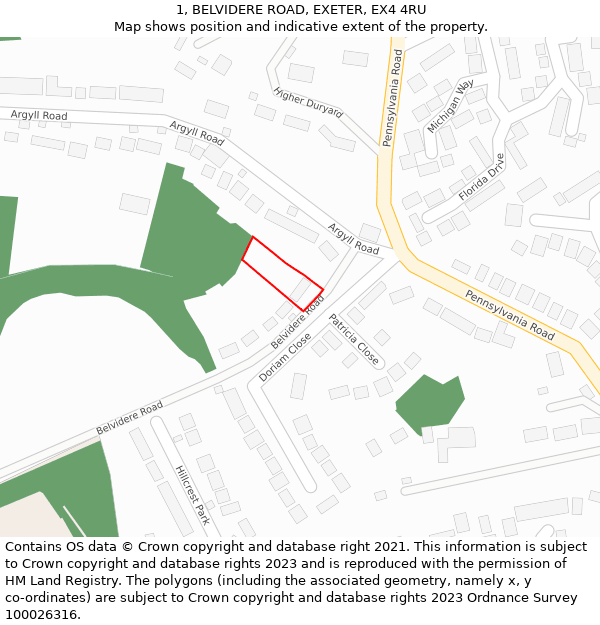 1, BELVIDERE ROAD, EXETER, EX4 4RU: Location map and indicative extent of plot
