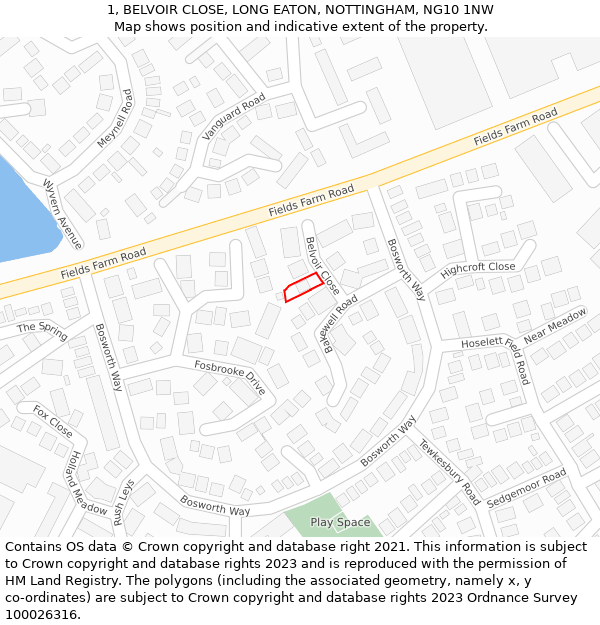 1, BELVOIR CLOSE, LONG EATON, NOTTINGHAM, NG10 1NW: Location map and indicative extent of plot