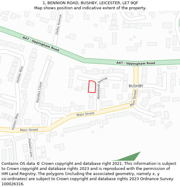 1, BENNION ROAD, BUSHBY, LEICESTER, LE7 9QF: Location map and indicative extent of plot