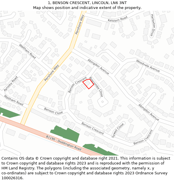 1, BENSON CRESCENT, LINCOLN, LN6 3NT: Location map and indicative extent of plot