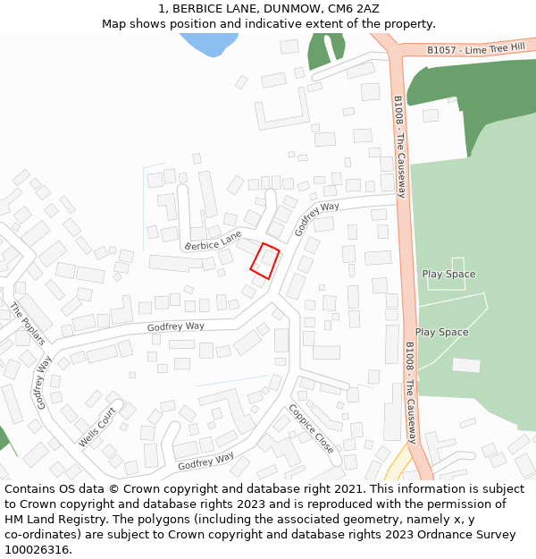 1, BERBICE LANE, DUNMOW, CM6 2AZ: Location map and indicative extent of plot