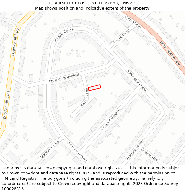 1, BERKELEY CLOSE, POTTERS BAR, EN6 2LG: Location map and indicative extent of plot