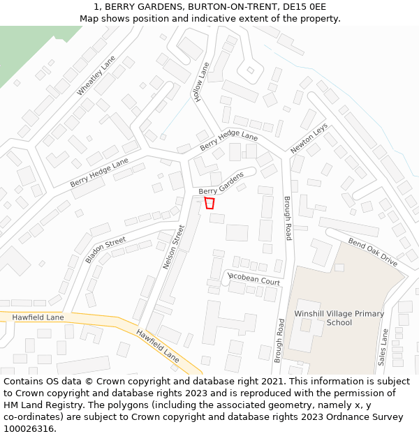 1, BERRY GARDENS, BURTON-ON-TRENT, DE15 0EE: Location map and indicative extent of plot