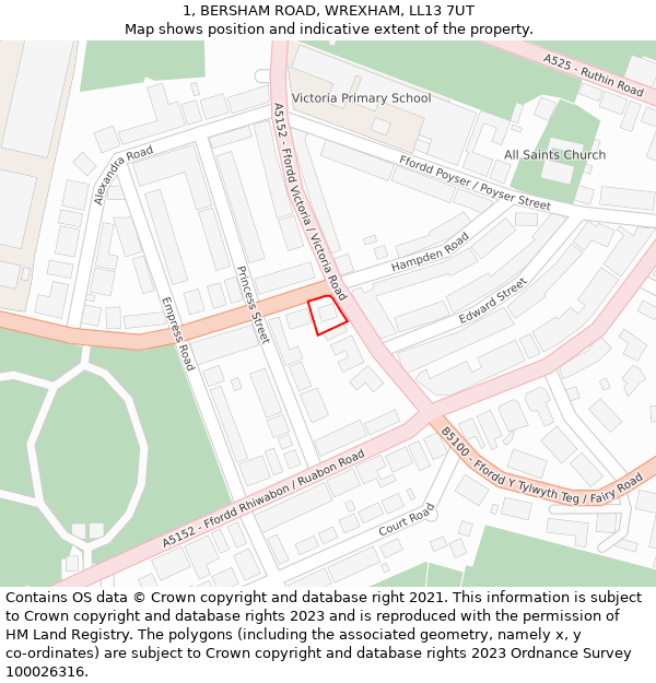 1, BERSHAM ROAD, WREXHAM, LL13 7UT: Location map and indicative extent of plot