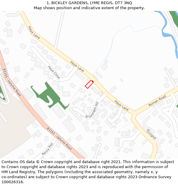 1, BICKLEY GARDENS, LYME REGIS, DT7 3NQ: Location map and indicative extent of plot