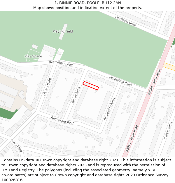 1, BINNIE ROAD, POOLE, BH12 2AN: Location map and indicative extent of plot