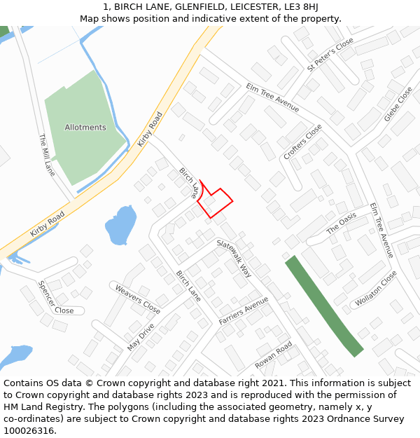 1, BIRCH LANE, GLENFIELD, LEICESTER, LE3 8HJ: Location map and indicative extent of plot