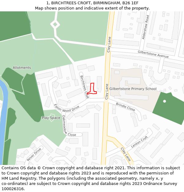 1, BIRCHTREES CROFT, BIRMINGHAM, B26 1EF: Location map and indicative extent of plot