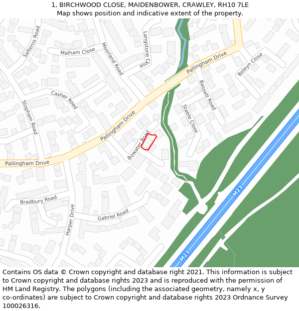 1, BIRCHWOOD CLOSE, MAIDENBOWER, CRAWLEY, RH10 7LE: Location map and indicative extent of plot