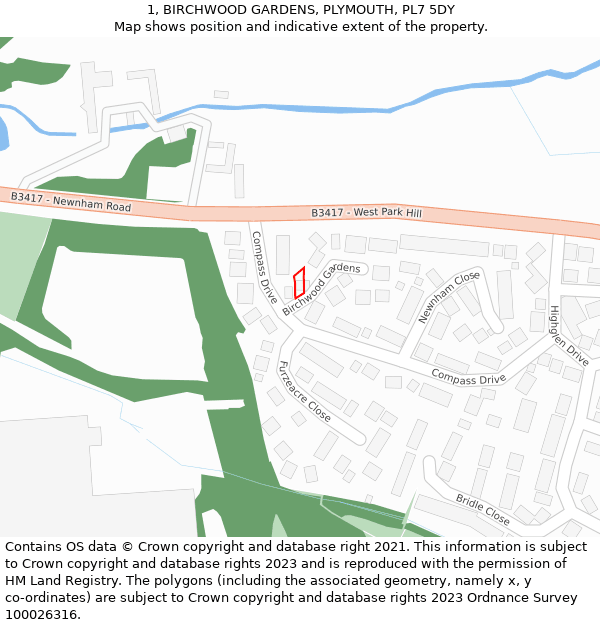 1, BIRCHWOOD GARDENS, PLYMOUTH, PL7 5DY: Location map and indicative extent of plot