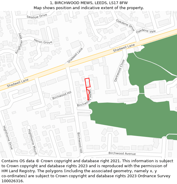 1, BIRCHWOOD MEWS, LEEDS, LS17 8FW: Location map and indicative extent of plot