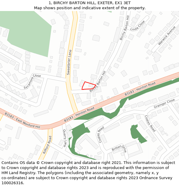 1, BIRCHY BARTON HILL, EXETER, EX1 3ET: Location map and indicative extent of plot