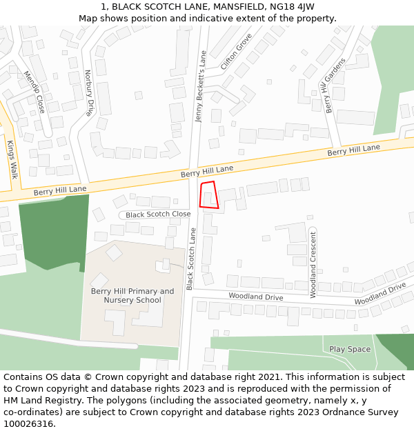 1, BLACK SCOTCH LANE, MANSFIELD, NG18 4JW: Location map and indicative extent of plot