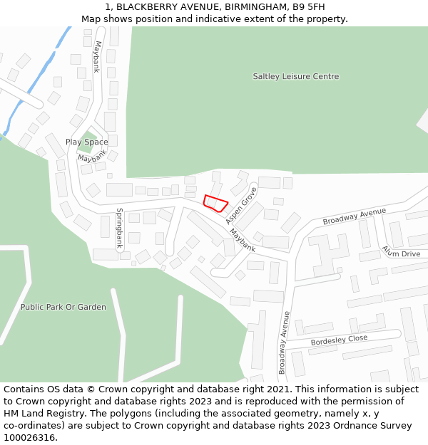 1, BLACKBERRY AVENUE, BIRMINGHAM, B9 5FH: Location map and indicative extent of plot