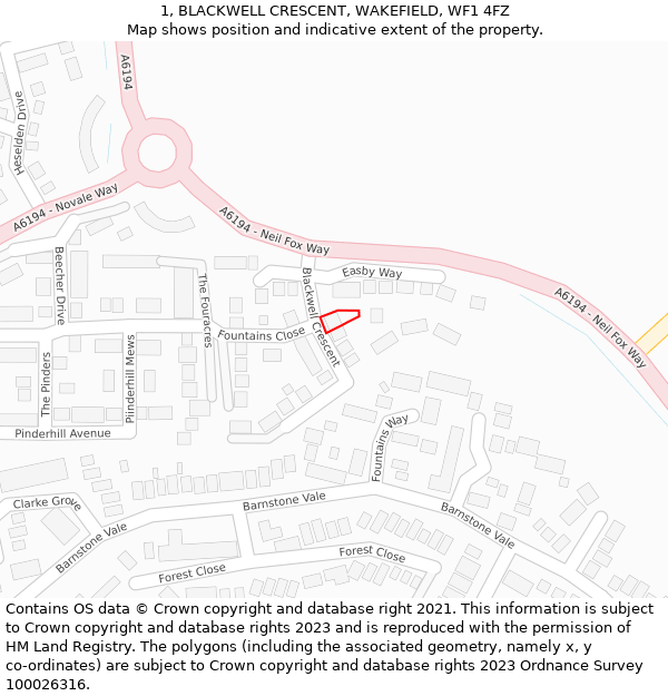 1, BLACKWELL CRESCENT, WAKEFIELD, WF1 4FZ: Location map and indicative extent of plot