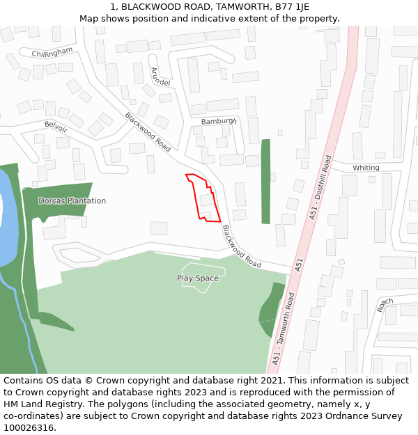 1, BLACKWOOD ROAD, TAMWORTH, B77 1JE: Location map and indicative extent of plot