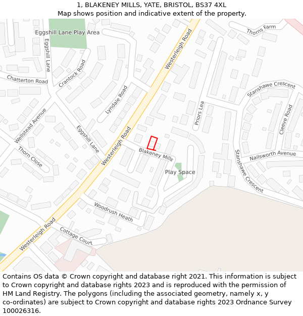 1, BLAKENEY MILLS, YATE, BRISTOL, BS37 4XL: Location map and indicative extent of plot