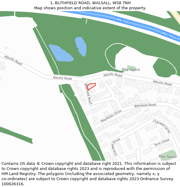 1, BLITHFIELD ROAD, WALSALL, WS8 7NH: Location map and indicative extent of plot