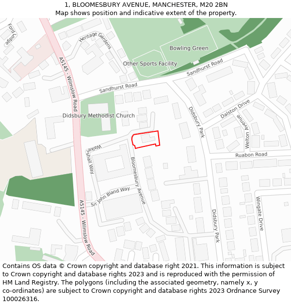 1, BLOOMESBURY AVENUE, MANCHESTER, M20 2BN: Location map and indicative extent of plot