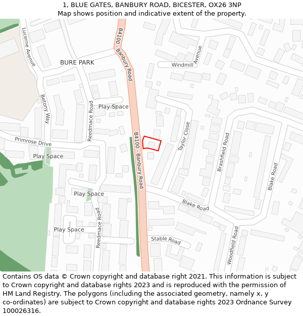 1, BLUE GATES, BANBURY ROAD, BICESTER, OX26 3NP: Location map and indicative extent of plot