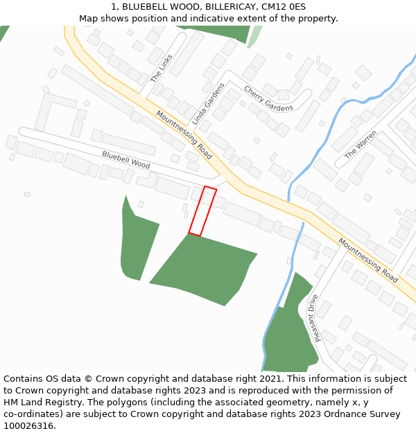 1, BLUEBELL WOOD, BILLERICAY, CM12 0ES: Location map and indicative extent of plot