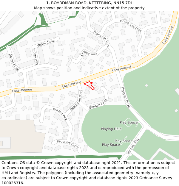 1, BOARDMAN ROAD, KETTERING, NN15 7DH: Location map and indicative extent of plot