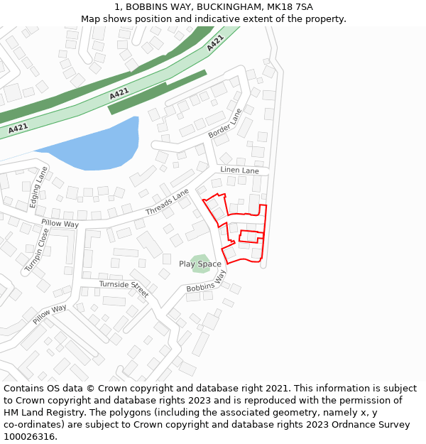 1, BOBBINS WAY, BUCKINGHAM, MK18 7SA: Location map and indicative extent of plot