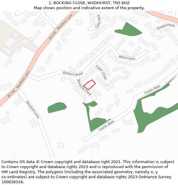 1, BOCKING CLOSE, WADHURST, TN5 6HZ: Location map and indicative extent of plot