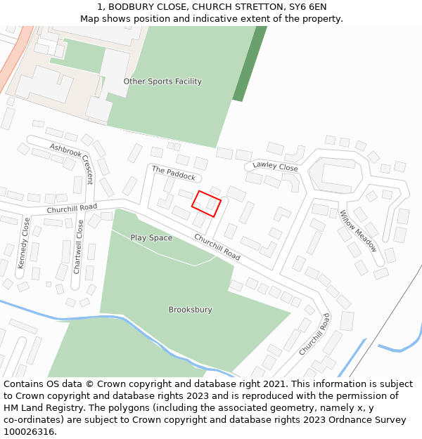 1, BODBURY CLOSE, CHURCH STRETTON, SY6 6EN: Location map and indicative extent of plot