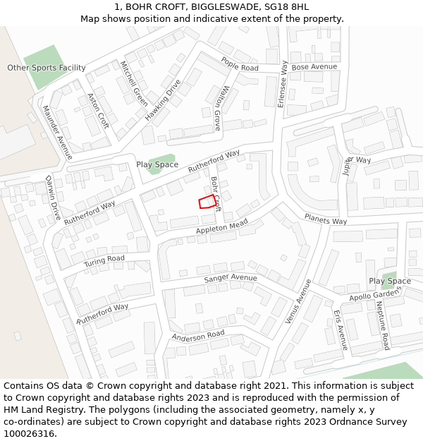 1, BOHR CROFT, BIGGLESWADE, SG18 8HL: Location map and indicative extent of plot