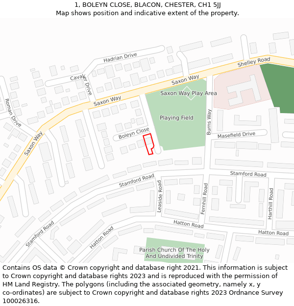 1, BOLEYN CLOSE, BLACON, CHESTER, CH1 5JJ: Location map and indicative extent of plot