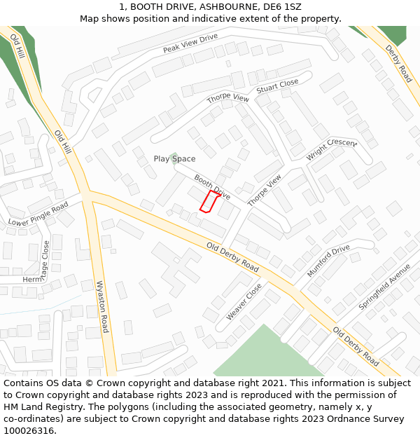 1, BOOTH DRIVE, ASHBOURNE, DE6 1SZ: Location map and indicative extent of plot