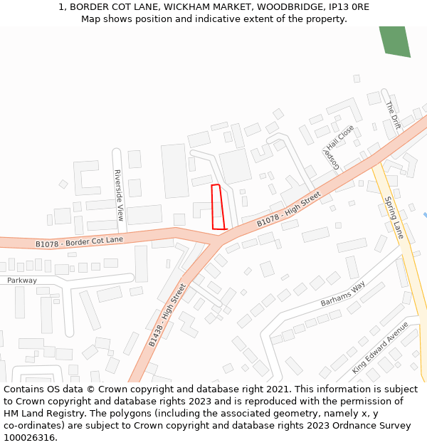 1, BORDER COT LANE, WICKHAM MARKET, WOODBRIDGE, IP13 0RE: Location map and indicative extent of plot