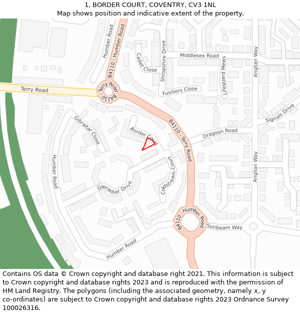 1, BORDER COURT, COVENTRY, CV3 1NL: Location map and indicative extent of plot