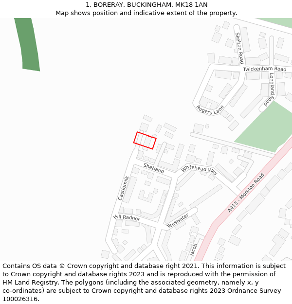 1, BORERAY, BUCKINGHAM, MK18 1AN: Location map and indicative extent of plot