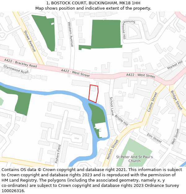 1, BOSTOCK COURT, BUCKINGHAM, MK18 1HH: Location map and indicative extent of plot