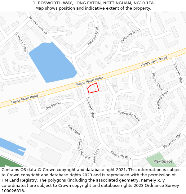 1, BOSWORTH WAY, LONG EATON, NOTTINGHAM, NG10 1EA: Location map and indicative extent of plot